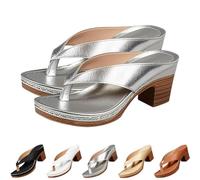 2025 New Chunky Sandals For Women Slip On Open Toe Square Toe Comfortable Chunky Heeled Sandals Mules Wedges Flip Flops For Long Walk Casual Shoes Dressy (silver,43)