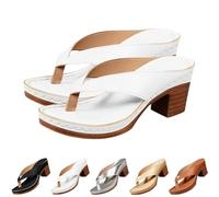 2025 New Chunky Sandals For Women Slip On Open Toe Square Toe Comfortable Chunky Heeled Sandals Mules Wedges Flip Flops For Long Walk Casual Shoes Dressy (White,36)