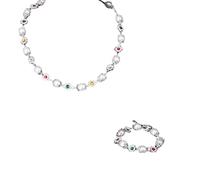 2025 New Elegant Imitation Pearl Flower Shape Bead Necklace Women Luxury Rhinestone Clavicle Necklace Set Party Wedding Jewelry Fashion Trend Accessories Creative Men and Women Gifts (Sliver)