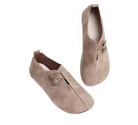 2025 New Flats for Women Elastic Button Leather Vamp Loafers ummer Fashion Round Toe Flats Lightweight Comfortable Flat Shoes Cushion Slip-On Casual Shoes (3,41)