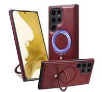 2025 New for Samsung Luxurious Leather Magnetic Case with Invisible Stand, Cool Magnetic Leather Case, For Samsung S24 S23 S22 Ultra Plus, Leather Protective Case for Samsung (Red,S23plus)