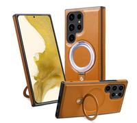 2025 New for Samsung Luxurious Leather Magnetic Case with Invisible Stand, Cool Magnetic Leather Case, For Samsung S24 S23 S22 Ultra Plus, Leather Protective Case for Samsung (Orange,S23plus)