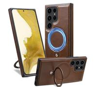 2025 New for Samsung Luxurious Leather Magnetic Case with Invisible Stand, Cool Magnetic Leather Case, For Samsung S24 S23 S22 Ultra Plus, Leather Protective Case for Samsung (Brown,S23Ultra)
