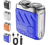 2025 New Meigline Mini Shaver, mini electric explosive shaver for Men, Waterproof Electric Razor for Men Face, Portable Waterproof Rotary Dual Ring Electric Shavers for Home Travel (Blue)