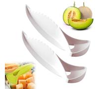 2025 New Melon Cutting Tool, Portable Cantaloupe Slicer Fruit Cutter, Manual Cube Watermelon Cutter Slicer, Kitchen Gadget, Quick and Easy Cutting, with Serrated Blade and Seed Remover (2PCS-WHITE)