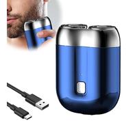 2025 New Mini Dual-Head Electric Shaver for Men USB Rechargeable, Dual Heads Shaver Pocket Electric Mini Portable Razors Razor Washable, for Home, Car, Travel (Blue)