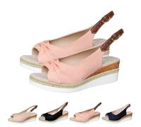 2025 New Orthopedic Platform Wedge Sandals for Women Summer Dressy Bowknot Open Toe Ankle Strap Hemp Rope Sandal Comfortable Beach Slip on Slides (Pink,39)