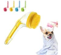 2025 New Pet Bath Brush, 2 in 1 Dog Bath Brush with Built-in Shampoo Dispenser, Dog Paw Washer, for Long Short Haired Dogs Cats Shower (Yellow,Fine teeth)