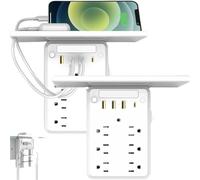 2025 New Preliminark Wall Outlet Extender with Shelf and Night Light, Multi Plug Outlet Splitter with Detachable Mobile Storage Rack, Relativelk 9 in 1 Wall Charger of Surge Protector(2PCS)