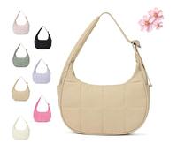 2025 New Small Puffer Crescent Shoulder Bag for Women Waterproof Fluffy Nylon Quilted Shoulder Adjustable Shoulder Strap (1PCS/E)