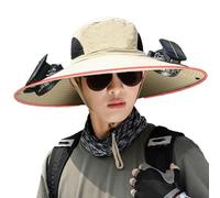 2025 New Solar Fan Outdoor Fishing Hat, Outdoor Wide Brim Sun Hat with Fans Solar Power Built in for Men Women (Khaki)