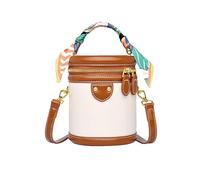 2025 New Summer Niche Design Cylinder Bag Colorblock-Bucket Bag for Women Stylish Leather Crossbody Fashionable Crossbody Bag (Brown)