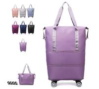 2025 New Travel Bag with Wheels,Expandable Foldable Duffle Bag, Large Capacity with Wheels,Universal Wheel Removable Duffle (Purple)