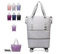 2025 New Travel Bag with Wheels,Expandable Foldable Duffle Bag, Large Capacity with Wheels,Universal Wheel Removable Duffle (Gray)