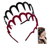 2025 New U Shape Fashion Tooth Hair Comb Headband, U Shape Fashion Tooth Hair Comb Headband,High Cranium Head Bands for Women's Hairs,Non-Slip Plastic Teeth, Fluffy Top (red velvet+Black)