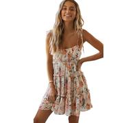2025 New Women's Floral Spaghetti Strap Lotus Leaf Layered Dress, Summer Cute Chiffon Elegant Beach Holiday Sundress (Orange And Green,XXL)
