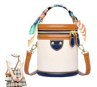 2025 Nuova borsa cilindrica estiva, borsa a secchiello colorblock per le donne, borsa a tracolla in pelle alla moda, Blu, 1