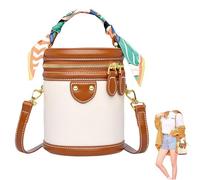 2025 Nuova borsa cilindrica estiva, borsa a secchiello colorblock per le donne, borsa a tracolla in pelle alla moda, Giallo, 1