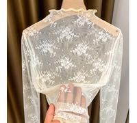 2025 Nuova camicetta in pizzo a collo alto e strati di rete trasparente, sottomaglia a maniche lunghe e sottile per donna, casual per primavera/estate/autunno L,M,S,XL,XXLPiantePoliestere