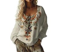 2025 Nuova T-shirt Fantasia Donna, T-shirt Manica Lunga Donna Oversize, Tshirt Stampa Floreale Top Bohemian Top Casual Abbigliamento Outdoor T-Shirt XXXXXL T-shirt Grande Taglia Top, blu, S