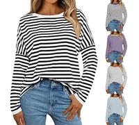 2025 Nuova T-shirt Manica Lunga Donna Girocollo, T-shirt Donna Oversize, T-shirt a righe Tshirt Leggera Top Top Protezione Solare Abbigliamento Outdoor Loungewear Quotidiani Top, bianco, L
