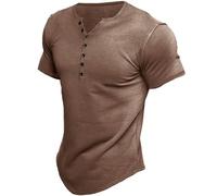 2025 Nuova T Shirt Uomo Maglietta Uomo Estate Girocollo Manica Corta Home Henrry Neck Casual Sports T-Shirt Top Con Scrittura, marrone, M