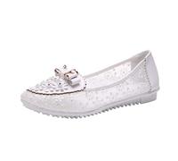 2025 Nuove Donne Estate Singole Scarpe Vedere Attraverso Mocassini In Pizzo Slip On Traspirante Mesh Mocassini Scarpe Da Vestito per Le Donne, bianco, 36.5 EU