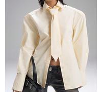 2025 Nuovi arrivi Camicia a maniche lunghe con colletto a cravatta, spalle ultra-larghe e vita annodata, stile minimalista adatta per l'autunno/inverno, ideale per uso quotidiano, pendolarismo, uffici