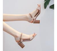 2025 Nuovi arrivi Sandali semplici e versatili con tacco alto, punta aperta, cinturino e punta quadrata, tacco a blocco da 7 cm, scarpe comode da donna per uso quotidiano, adatte per outfit primaveril