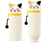 2025 Nuovi Kawaii Astuccio Scuola, 2 in 1 Astucci Portapenne in Morbido Silicone, Astuccio Animali Panda Capibara Gatto Orso per Ragazze Ragazzi (gatto)