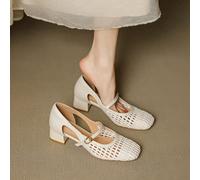 2025 Nuovi Scarpe Mary Jane stile francese vintage con punta quadrata, intrecciate e traforate, con cinturino e tacco medio, scarpe flat stile cinese con cinturino per donne CN35,CN36,CN37,CN38,CN39,C