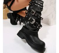 2025 Nuovi stivali alti sopra il ginocchio stile punk retrò con punta tonda e borchie, adatti per autunno e inverno, stivali al polpaccio, stivali calzini, stivali da cavaliere con suole spesse, per o