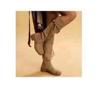 2025 Nuovi stivali da cavaliere vintage per donna, stile Maillard Wasteland con frange, tacco largo e arricciato, stivali western piatti con zip, stivali alti sopra il ginocchio, regali Cottagecore, o