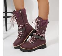 2025 Nuovi stivali equestri in maglia da donna per autunno/inverno, con punta tonda piatta, cerniera, lacci e cinturino, stivali casual alla caviglia, moda all'aperto, caldi e resistenti all'usura CN3