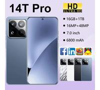 2025 Nuovo 14T Pro Smartphone 5G 7.0HD Doppia SIM Card 16G + 1TB Telefono cellulare Telefoni cellulari Android Cellulari sbloccati Versione globale Silver