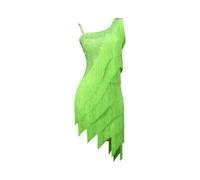 2025 Nuovo Abbigliamento da Ballo Latino, Abito Competizione Sportivo da Donna alla Moda Monospalla Strass Elegante Gonna Sera con Nappe E Schiena Scoperta per Samba Tango Cha Cha,Verde,XL