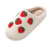 2025 Nuovo Confortevole Casa Carino Cartoon Modelli Fragola Pantofole Invernali Uomini E Donne Modelli di Coppia Fondo Spesso Pantofole Calde Commedia per le Donne, Rosso, 38.5 EU
