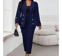 2025 Nuovo elegante cappotto in maglia blu navy con collo a risvolto e maniche lunghe, con pelliccia sintetica, taglia grande, adatto per San Valentino e Capodanno, completo da donna. Completo da donn