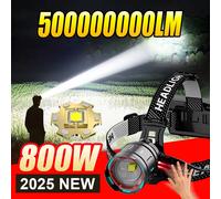 2025 Nuovo faro LED ad alta potenza da 800 W 500000000 Lanterna da caccia da lavoro da campeggio all'aperto con zoom super luminoso LM