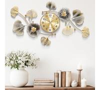 2025 Nuovo Orologio da Parete, Orologio da Parete Grande, Silenzio Decorazione Parete, 3D Design delle Foglie Ginkgo in Metallo, per Soggiorno, Orologio Cucina da Parete (Colore Del Caffè, 92CM)