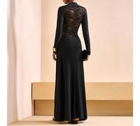 2025 Nuovo stile per l'inizio dell'autunno e l'estate, abito lungo elegante da donna per uso quotidiano, lavoro, spiaggia, crociera, festa, compleanno, con colletto alla coreana, maniche lunghe, pizzo