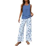 2025 Nuovo Tuta Estiva Donna Elegante Curvy Completo Due Pezzi Set Canotta e Pantaloni Completa Gamba Larga Taglie Forti Tute Complete Casual Comoda Tinta Unita Completi Estivi Eleganti Estive Moda