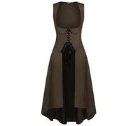 2025 Nuovo Vestito Halloween Donna Lungo, Abito Gotico Donna Medievale Vestiti Curvy Slim fit Abiti con Coulisse Rinascimentale Abbigliamento Costume da Halloween Senza Maniche Costume da Strega