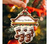 2025 Ornamenti natalizi in legno personalizzabili per 2-8 nomi,Ornamenti da appendere alle calze con i nomi dei membri della famiglia,Regali perfetti per familiari e amici（5 Nome）