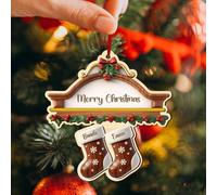 2025 Ornamenti natalizi in legno personalizzabili per 2-8 nomi,Ornamenti da appendere alle calze con i nomi dei membri della famiglia,Regali perfetti per familiari e amici（2 Nome）