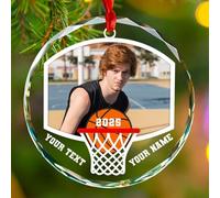 2025 Pallacanestro personalizzato Natale foto ornamento, immagine giocatore di basket ornamento in vetro, regalo per ragazzi amanti dello sport di squadra, immagini personalizzate testo e nome palle