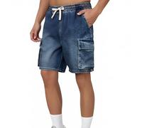2025 Pantaloncini di Jeans da Uomo Corti in Denim Multitasche con Coulisse Tinta Unita Corto Elastico in Vita per Sportivi da Jogging Mezza Gamba Lunghezza al Ginocchio vestibilità Regolare