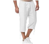 2025 Pantaloni della tuta da uomo primavera ed estate pantaloni da jogging pantaloni larghi casual da spiaggia pantaloni Capri da uomo taglia 30, bianco, M