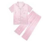 2025 Pigiama Bambina Ragazza in Raso a Maniche Corte Biancheria da Notte Set per Bambini 2 Pezzi Completo Stampa Manica Corta Solido Loungewear Seta