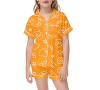 2025 Pigiama Bambina Ragazza Seta Raso Manica Corta Biancheria da Notte 2 Pezzi Bottoni a Maniche Corte per Bambini Camicia Lunghe, Top e Pantaloni Lunga Button Down Solido Loungewear Abbottonato in